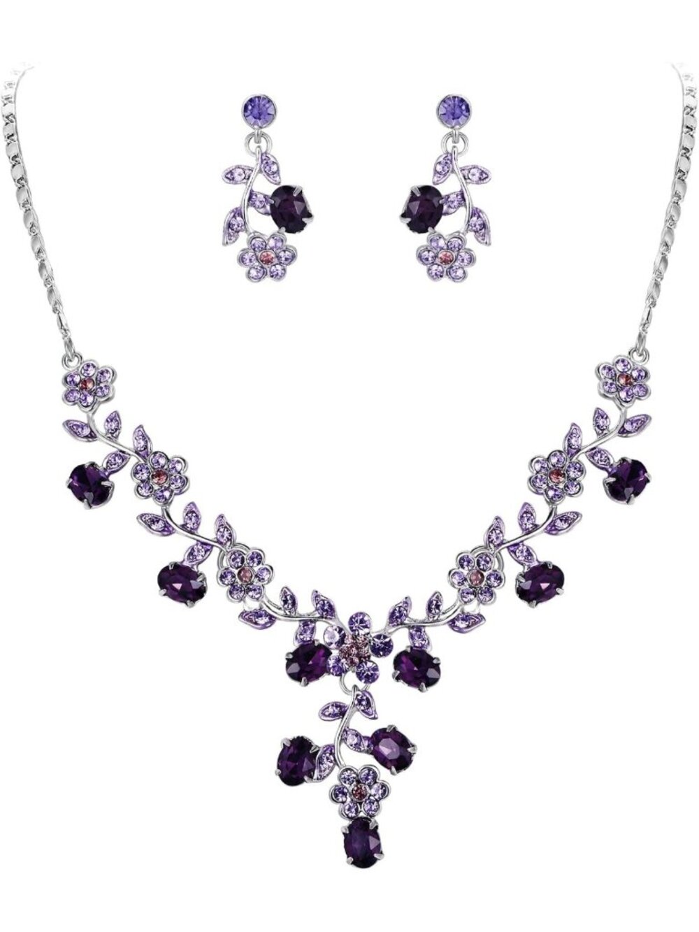 Elegant Austrian Crystal Flower Leaf Bridal Jewelry Set - Perfect for Weddings